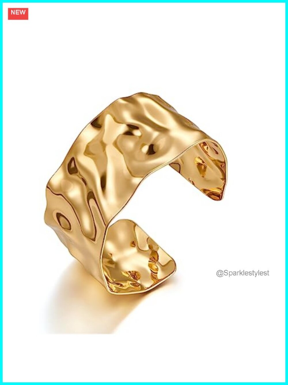 Hammered Wide Chunky Cuff Bracelet Adjustable Open Bangle for Women